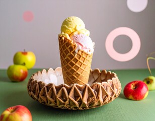 Ice Cream Cone with Apples