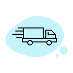 Delivery truck moving quickly on a blue background