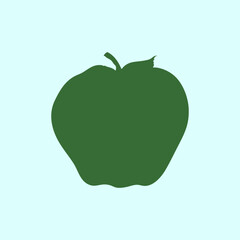 Green apple silhouette against a light blue background showcases simple fruit design and minimalist art style