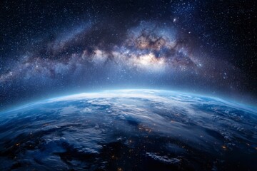 Fototapeta premium Earth and Galaxy View From Space