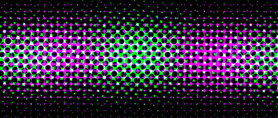Obraz premium Vibrant halftone pattern with neon magenta and green dots creates a dynamic retro aesthetic for backgrounds