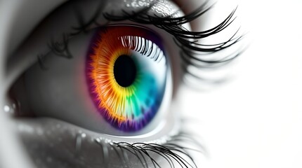 Rainbow Eye Close-Up with White Negative Space for Design
