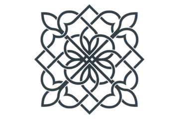 Dark gray intertwined lines creating a square knotwork pattern on a transparent background, ideal for decorative purposes