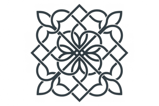 Dark gray intertwined lines creating a square knotwork pattern on a transparent background, ideal for decorative purposes