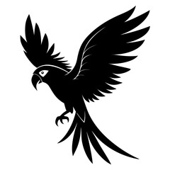Macaw flying vector clean black silhouette design white background