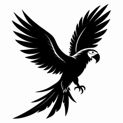 Macaw flying vector clean black silhouette design white background