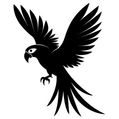 Macaw flying vector clean black silhouette design white background