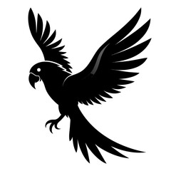 Macaw flying vector clean black silhouette design white background