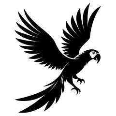 Macaw flying vector clean black silhouette design white background