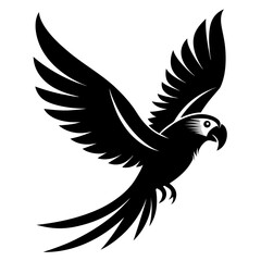 Macaw flying vector clean black silhouette design white background