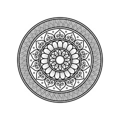 Black and White Mandala Vector Illustration with Intricate Geometric Symmetrical Zentangle-Inspired Pattern for Coloring and Decorative Art

