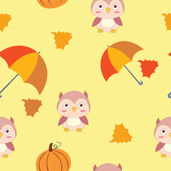  Vector beautiful autumn owl background pattern