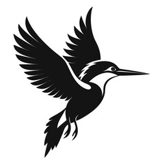 Kingfisher flying vector clean black silhouette design white background