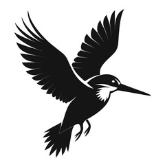 Kingfisher flying vector clean black silhouette design white background