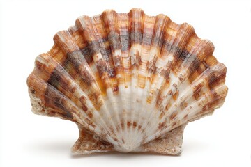 Obraz premium Isolated Seashell Close-up with Brown Stripes on White Background