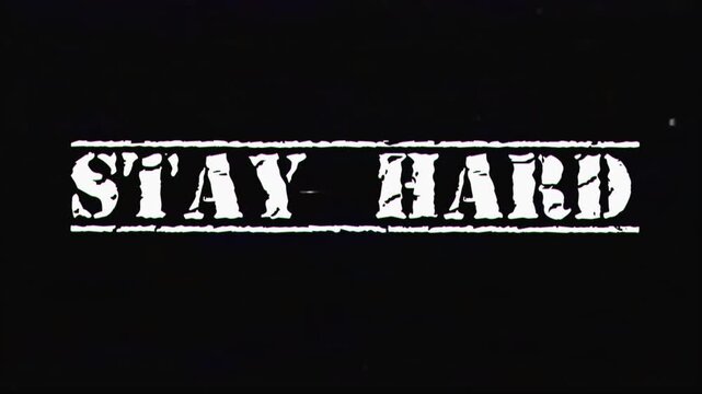 Motivational video with text message STAY HARD on a black background.  Television or computer screen with glitches, distortions and static effects. Great for sport, fitness, gym, exercise