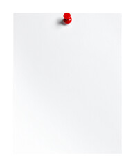 white note paper texture with curled corner, pinned red push button, ready for your message. Front view. white poster mockup on wall. empty paper mockup png, clipping path
