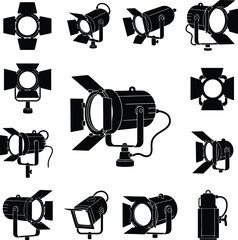 Silhouette of spotlights collection equipment stage lighting vector Illustrator