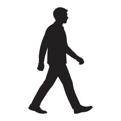 Silhouette of a man walking forward isolated on white