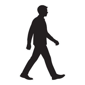 Silhouette of a man walking forward isolated on white