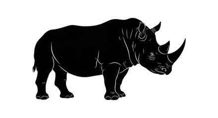 Fototapeta premium Majestic Rhino Silhouette Standing Proudly Against a Stark Black Background