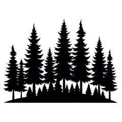 Obraz premium Horizon style pine forest silhouette in black isolated on white background
