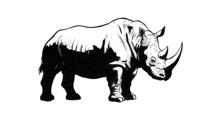 Obraz premium Majestic Rhino Silhouette Art for Wildlife Enthusiasts and Nature Lovers