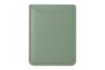 Realistic light green leather pocket with visible stitching isolated on transparent background, perfect for showcasing designs or branding