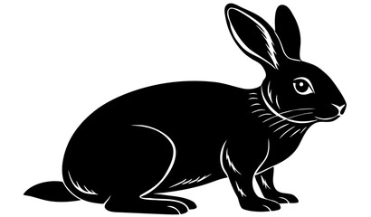 Obraz premium Minimal black silhouette of rabbit, sitting pose, side view