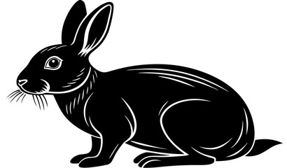 Obraz premium Minimal black silhouette of rabbit, sitting pose, side view