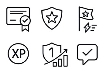 Learning Achievement Icons. Outline icon set of learning achievement icons: course completed, badge unlocked,