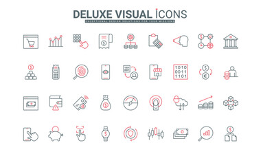 Digital payment, wallet and bank account security with biometric recognition line icons set. Fingerprint, face and eye scan to recognize user ID thin black and red outline symbols vector illustration