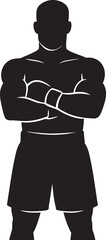 Male Boxer Silhouette with Crossed Arms &ndash; Strong Fighter Pose Vector for T-Shirt & Logo Design