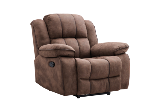 Brown microfiber recliner.  Comfortable, padded, and supportive armchair