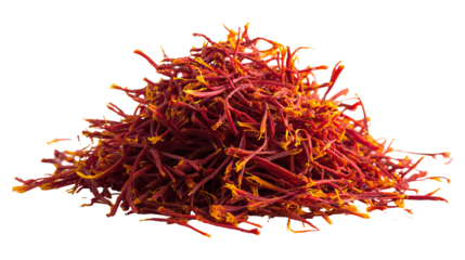 Loose Saffron Threads in a Small Pile on Transparent Background

