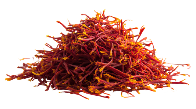 Loose Saffron Threads in a Small Pile on Transparent Background

