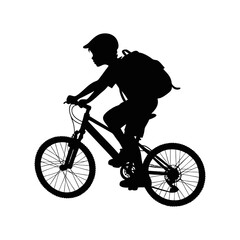Silhouette of Schoolboy Riding Bicycle with Helmet and Backpack – Safe Commute, Childhood Education, and Active Lifestyle Concept