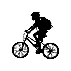 Silhouette of Schoolboy Riding Bicycle with Helmet and Backpack – Safe Commute, Childhood Education, and Active Lifestyle Concept