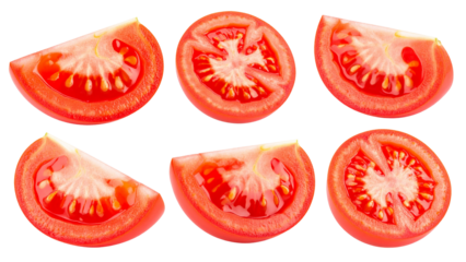 Set of Tomato slices isolated on white background. With clipping path. Full depth of field. Focus stacking