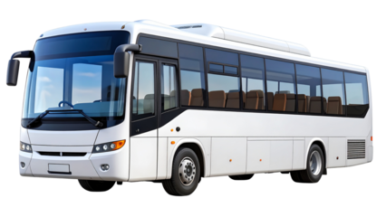 White empty bus isolated over white background, with clipping path. Full Depth of field. side view. PNG
