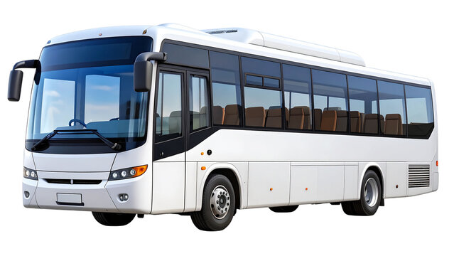 White empty bus isolated over white background, with clipping path. Full Depth of field. side view. PNG