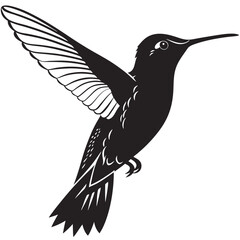 Obraz premium Flat Black Hummingbird Silhouette – Minimal Body-Only Vector for Delicate, Spring, and Floral Themes