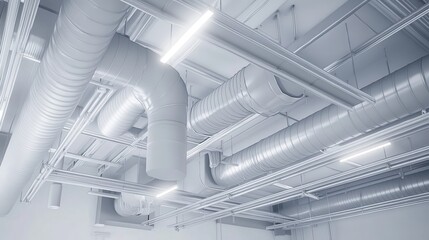 Industrial Ductwork and Pipes in a Modern Ceiling Space