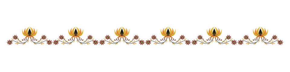 Bright floral border with lilies. Traditional ornament with decorative flowers.
