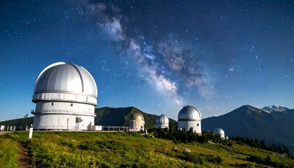 Obraz premium Astronomical observatory at night under a starry sky with the Milky Way