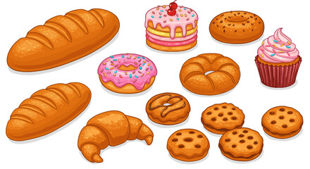 Delicious Assortment of Bakery Treats, Breads, Cakes, Donuts, and Pastries