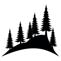 Obraz premium Black pine tree silhouettes on a hill formation isolated on white background silhouette