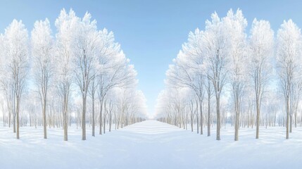 Obraz premium In winter, the trees in Harbin's snow world stand tall and straight with white leaves covered by heavy frost on their branches 