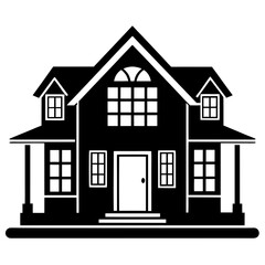 House Front View clean black silhouette design white background