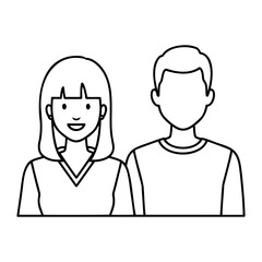 Vector  outline drawing of a woman and a man standing next to each other on transparent background